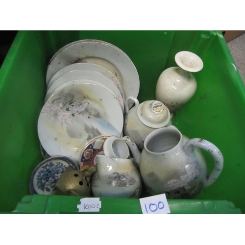 100 - Box to include Oriental Part Tea Set, Vase, Plates Etc.