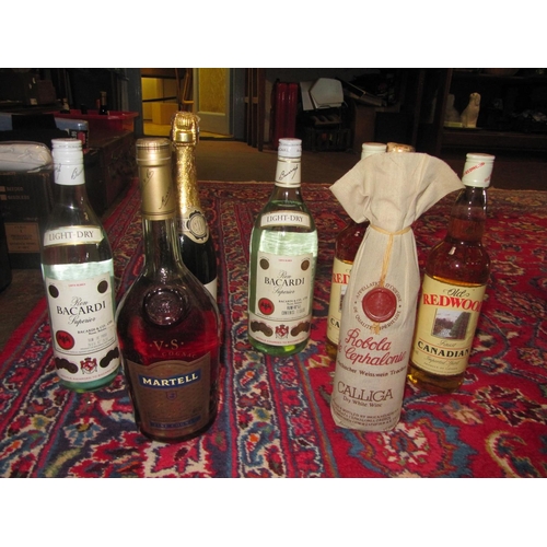 116 - Selection of Alcohol - Canadian Spirit, Bacardi, White Wine, Martell Brandy & Sparkling Wine.