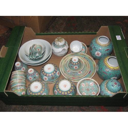 127 - Box of Oriental China to Include Jars, Bowls etc.