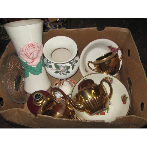 128 - Box of Assorted China, Vases, Bowls, Burslem Tea Service etc.