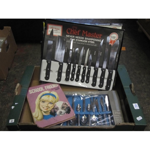 134 - Box to Include Boxed Stainless Steel Cutlery Set, Child's Annual, Cut Throat Razor & Boxed 