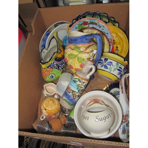 142 - Box to Include Colourful Jugs, Plates etc.