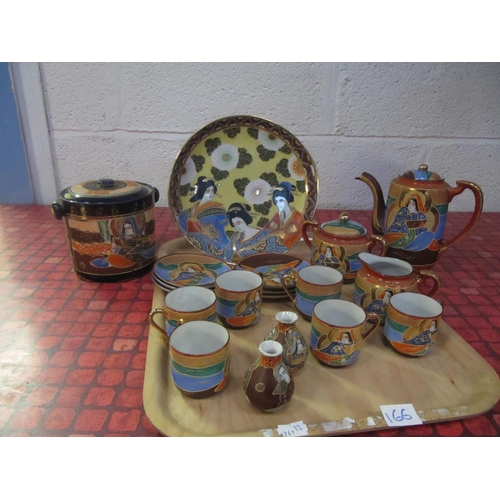 166 - Tray of Hand Painted Oriental China.