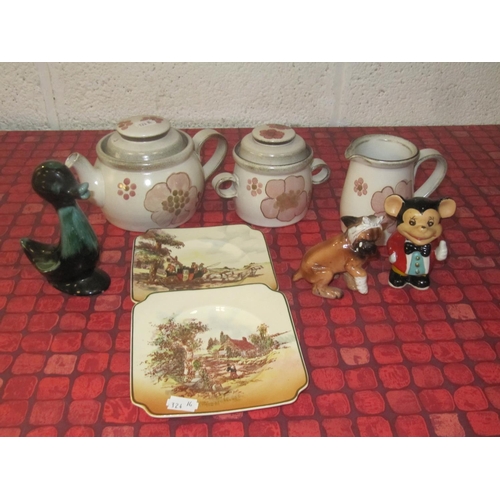 178 - Tray of China to Include Doulton Plates, Denby Tea Service & Figures.