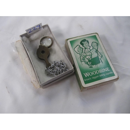 229 - Vintage Boxed Woodbines Playing Cards with Pendant Magnifying Glass.