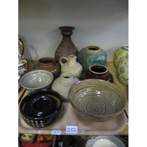 252 - Tray of Pottery Bowls, Vases etc.