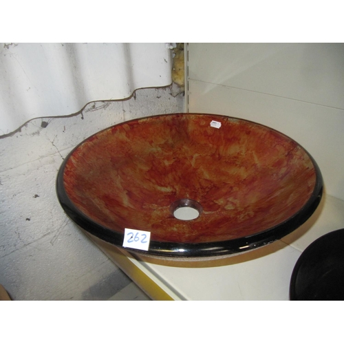 262 - Large Heavy Copper Coloured Glass Sink Bowl.