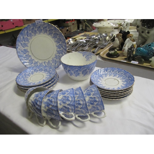 272 - Blue, White & Gilt 18 Piece Tea Set - hairline to sugar bowl.