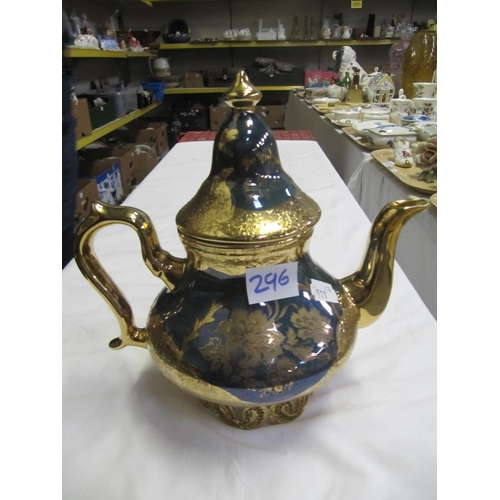 296 - Hand Painted Limoges Blue & Gilt Teapot - Chip to Spout.