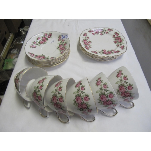 307 - 18 Piece Pink Rose Pattern Bone China Part Tea Set.