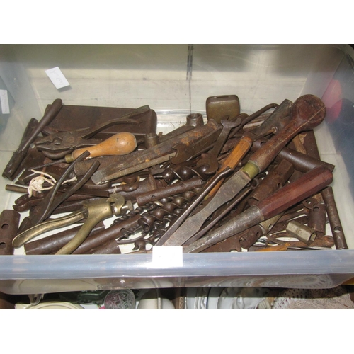 32 - Box of Vintage Tools, Drill Bits etc.