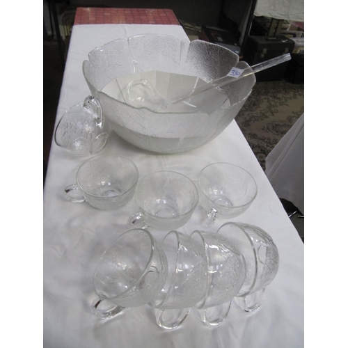 330 - Glass Punch Bowl Set with 8 Glasses & Ladle.