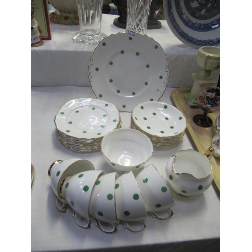 352 - 24 Piece Royal Vale Green Polka Dot Tea Set.