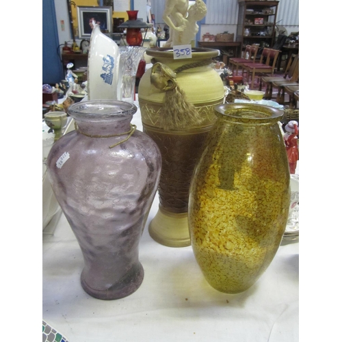 358 - Three Large Vases - One Pottery, 2 Glass.