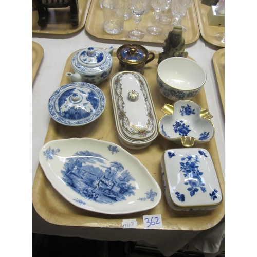 362 - Box to Include Blue & White China - Deflt, Wedgwood, Royal Worcester & Lustre Pot etc.