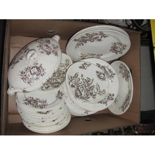 38 - Box of Brown & Cream Patterned Dinner Service.