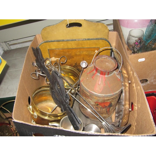 44 - Box of Brass & Copper Ware Includes Unusual Vintage Paint Churn, Small Brass Cauldrons etc.