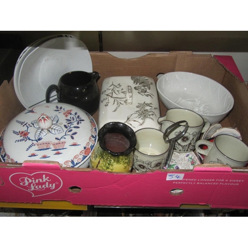 54 - Box to Include Tureens, Mugs, Vase, Plates etc.