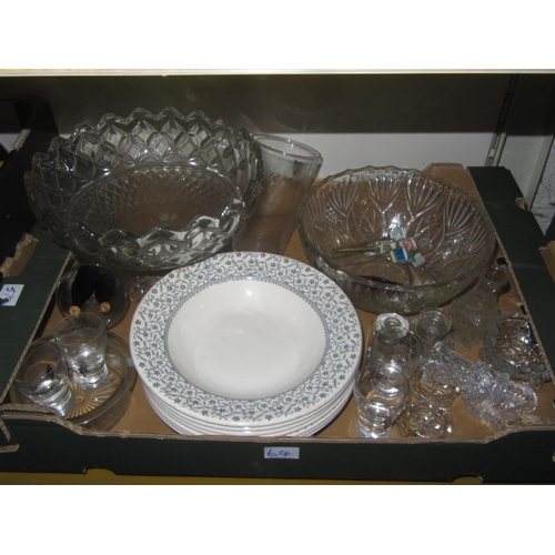 64 - Box of Glass Ware, Burslem Soup Bowls etc.