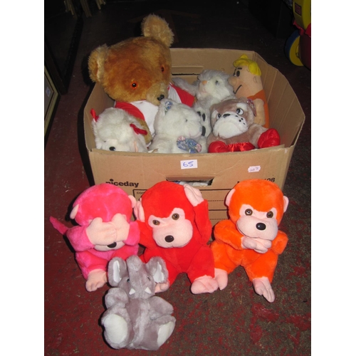 65 - Box of Plush Cuddly Toys Includes 3 Wise Monkeys.