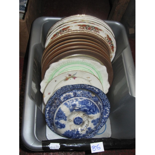 86 - Box of Plates to Include Denby, & Blue & White Tureen with Lid.