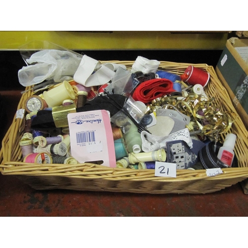21 - Basket of Cotton Reels & Sewing Accessories.