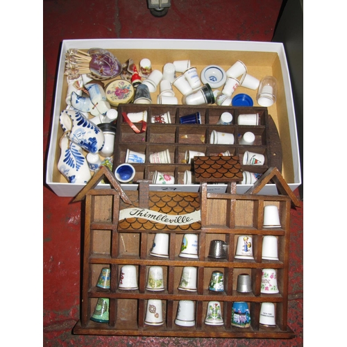 27 - Box of Assorted Thimbles & Ceramic Clogs.