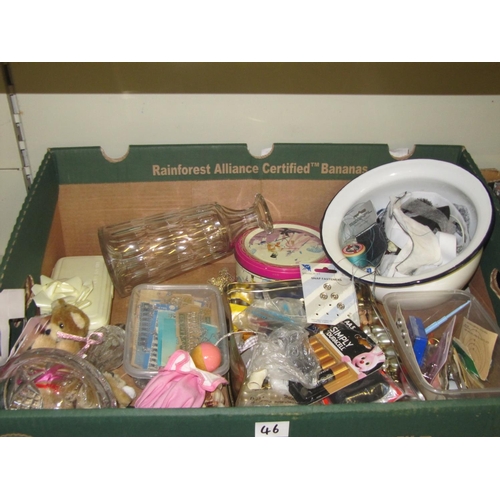 46 - Box to Include Sewing Accessories & Glass Ware etc.