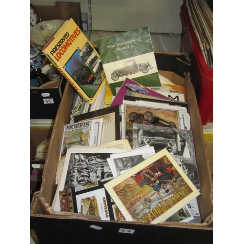 47 - Box of Vintage Transport Books, Cigarette Cards, Advertising Posters & Pamphlets.