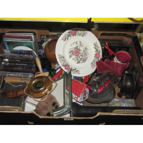 50 - Box to Include CD's, Plate, Wooden Thermometer, Torch etc.