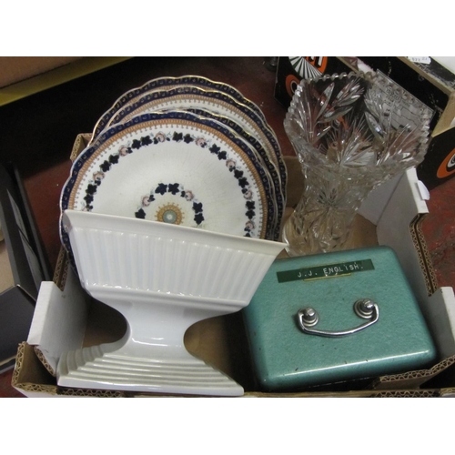 7 - Box of Assorted Plates, Cut Glass Vase, 
