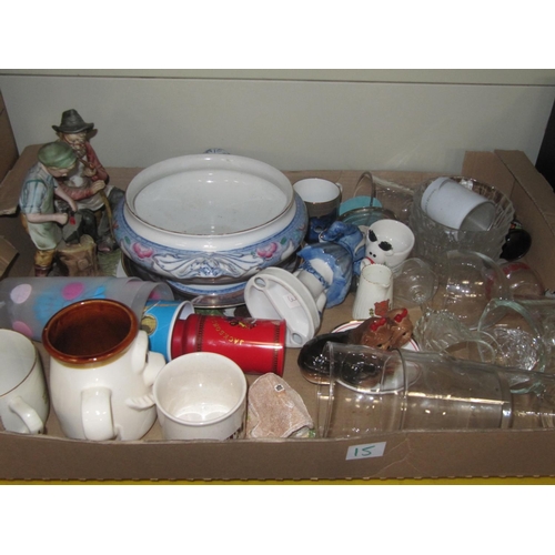 15 - Box to Include Figures, Tureens, Mugs, Glasses etc.