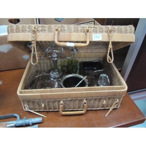 170 - Wicker Hamper & Quantity of Plated Ware.