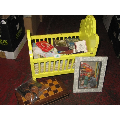 18 - Hand Made Dolls Cot, Quantity of Cards & Games.