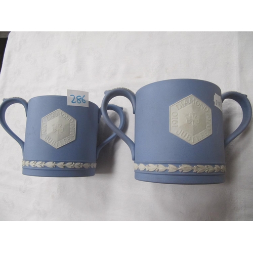 286 - Two Blue & White Wedgwood Jasper Ware Double Handled 