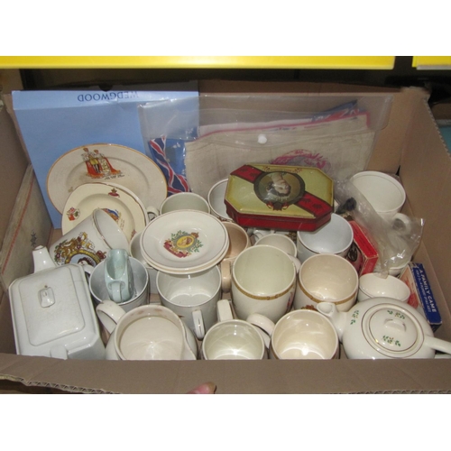 32 - Box of Assorted Commemorative Memorabilia Circa 19th Century - 1950's - Mugs, Teapots, Cards etc.