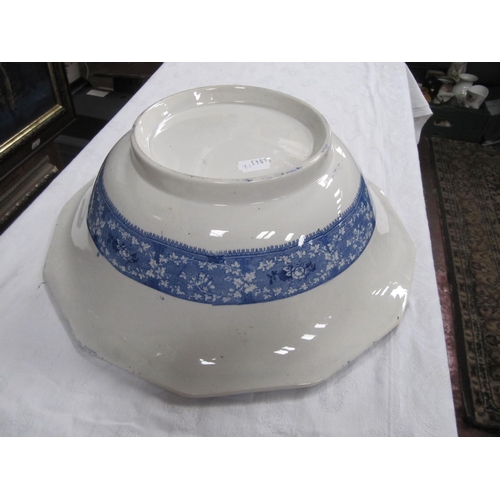 339 - Large Blue & White Oriental Theme Vintage Bowl. - hairline on one side