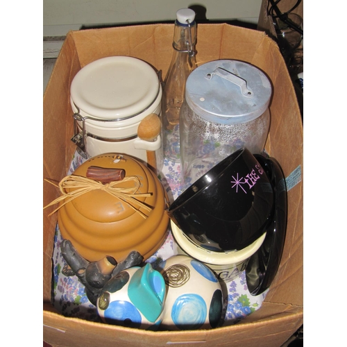 44 - Box of Assorted Storage Jars, Kitchen Ware etc.