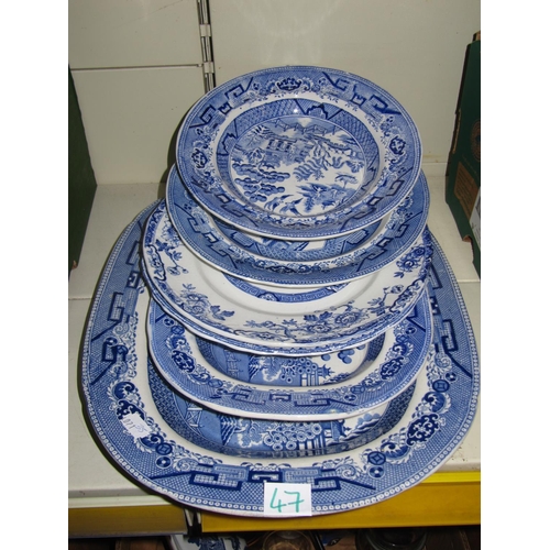 47 - Quantity of Blue & White Meat & Dinner Plates & Dish.