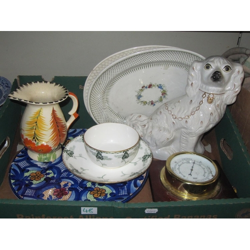 48 - Selection of Meat Plates, Hand Painted Jug, Mantle Dog, Barometer etc.