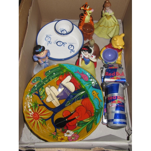 53 - Box to Include Disney Princess Figures, Winnie The Pooh & Tigger, Mexican Bowl & Hand Made 