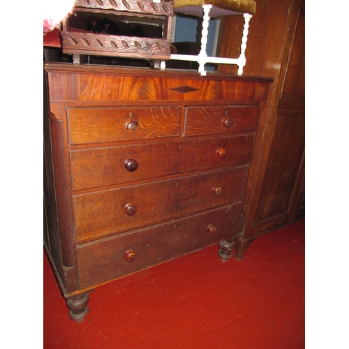 651 - Large Inlaid Oak 2 over 3 Drawer Chest of Drawers.