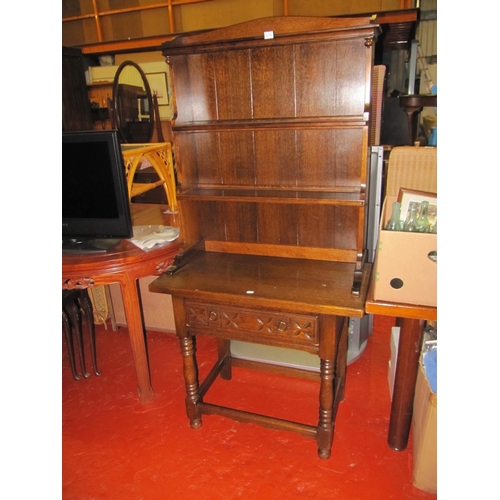 657 - Small Single Drawer Old Oak Closed Back Dresser.