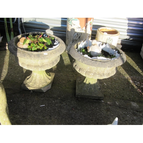 679 - Pair of Concrete Garden Urns on Plinths.