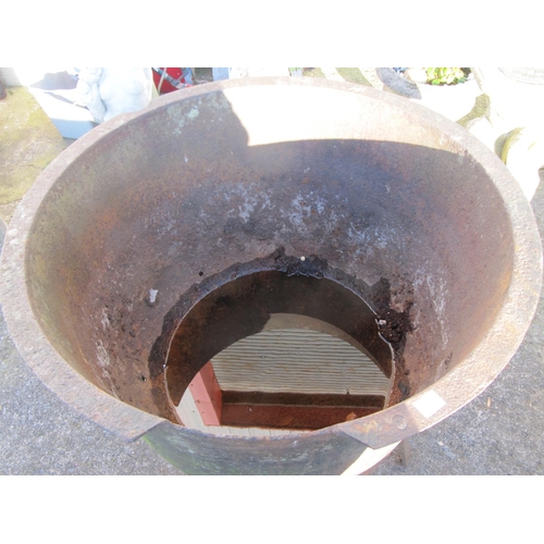 686 - Large Cast Iron Cauldron on cat Iron Base Frame - some damage to rim.