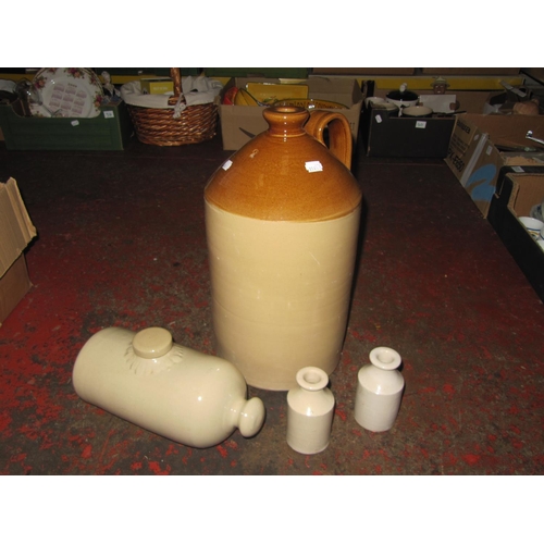 76 - Large Earthenware Flagon along with Two Small Bottles & Hot Water Bottle.