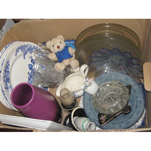 88 - Box to Include Blue & White Plates, Jug, Glass Ware etc.