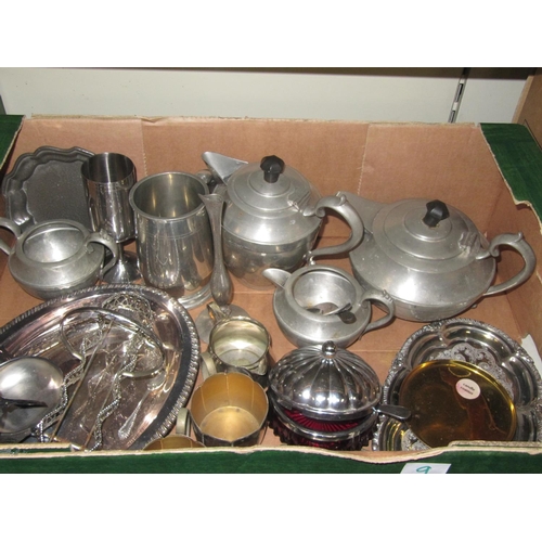 9 - Box of Pewter & Plated Ware - Jugs, Pots etc.