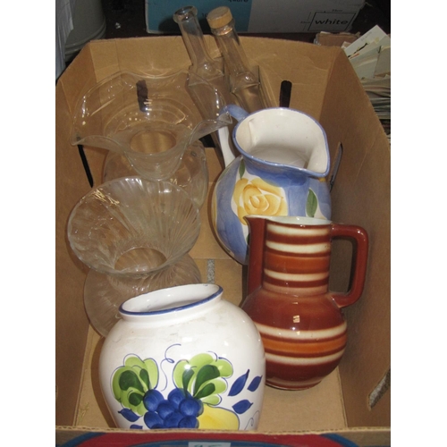 95 - Box of Glass Vases, Jugs & Two Glass Bottles.