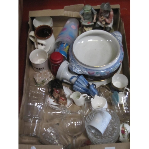 127 - Box to Include Figures, Tureen, Mugs, Glasses etc.